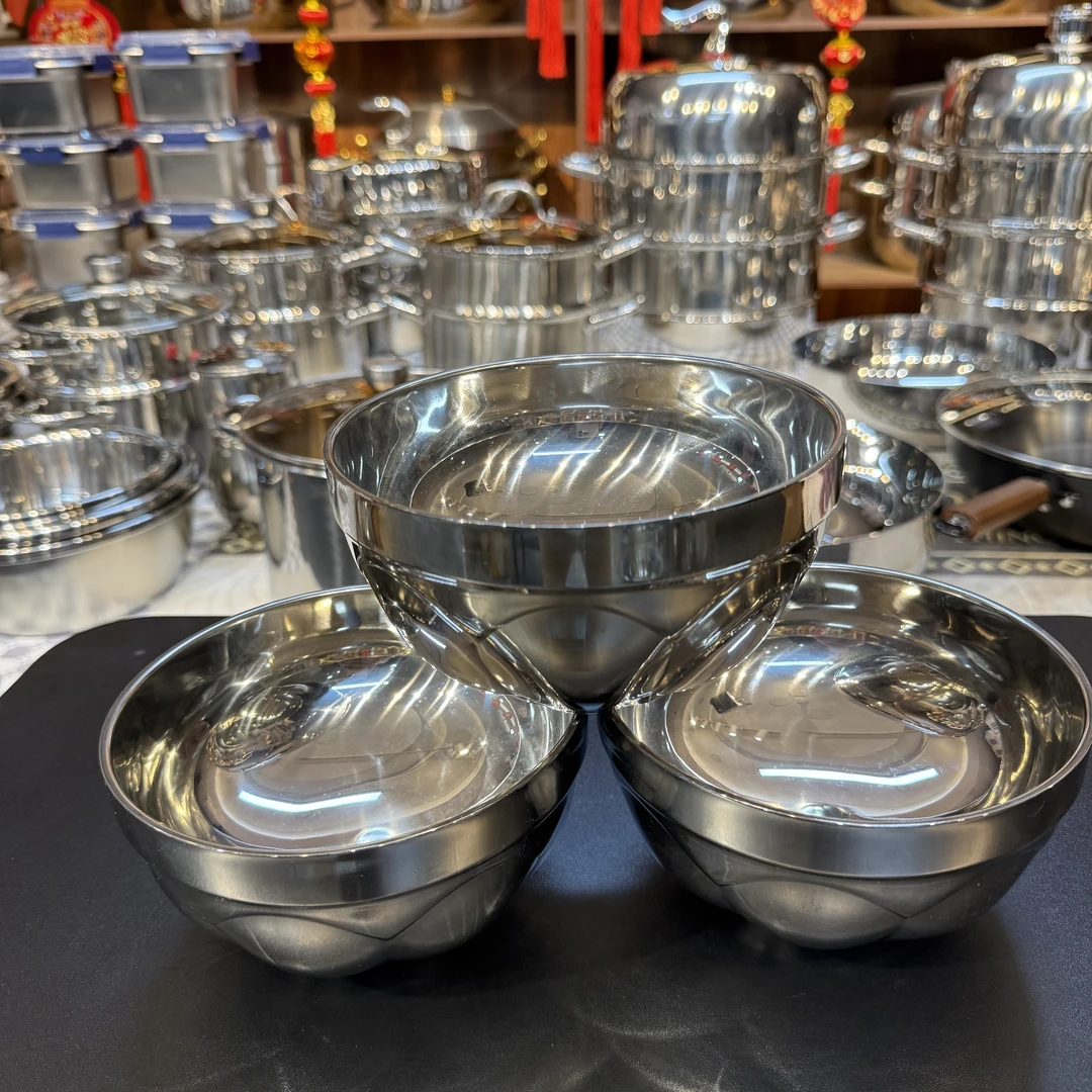 BH/双层防烫碗【3个装】14cm不锈钢加厚拉面碗家用饭碗汤碗