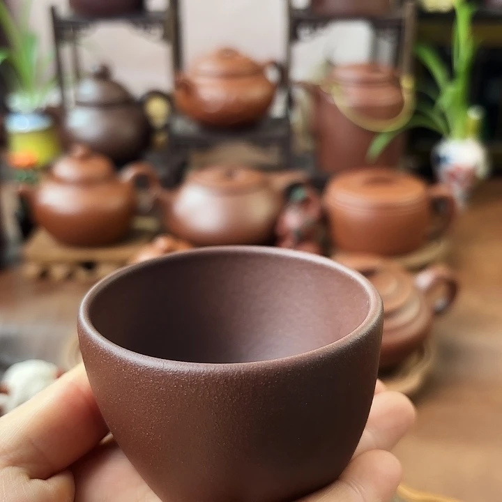 茶杯紫砂天圆地方杯 紫泥 85cc