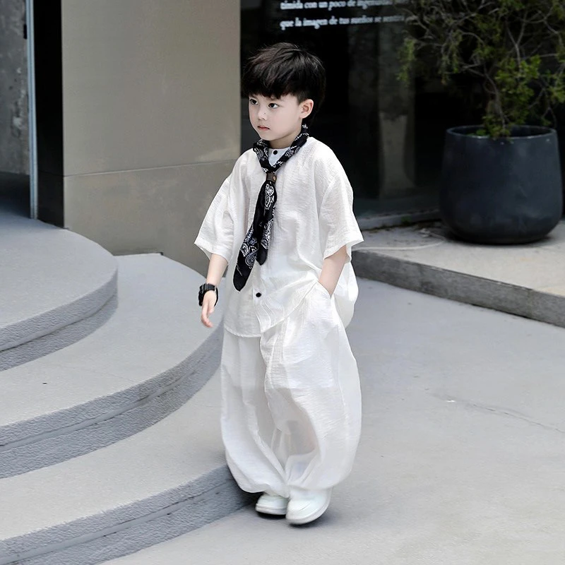 男童夏装套装2025新款痞帅短袖防蚊裤两件套男孩夏季薄款衣服现货