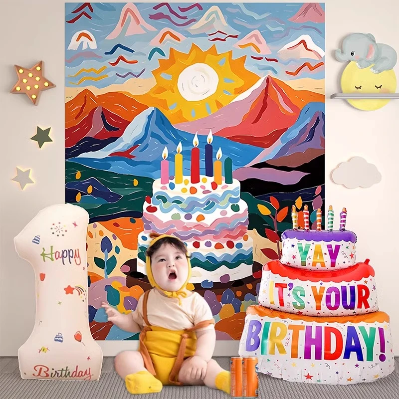 男女孩生日场景布置道具气球挂布ins奶油风数字气球生日气球装饰