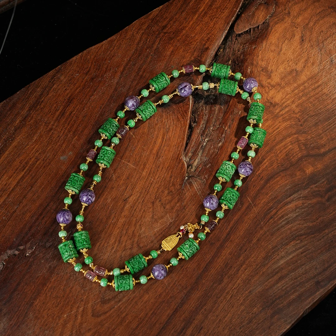 R*18k翡翠圆珠项链10+@CMP0211302910@