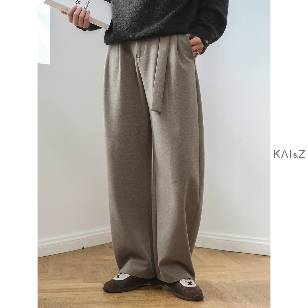 含羊毛莱赛尔混纺直筒宽松休闲裤男秋冬季2025新款潮流加厚长裤子