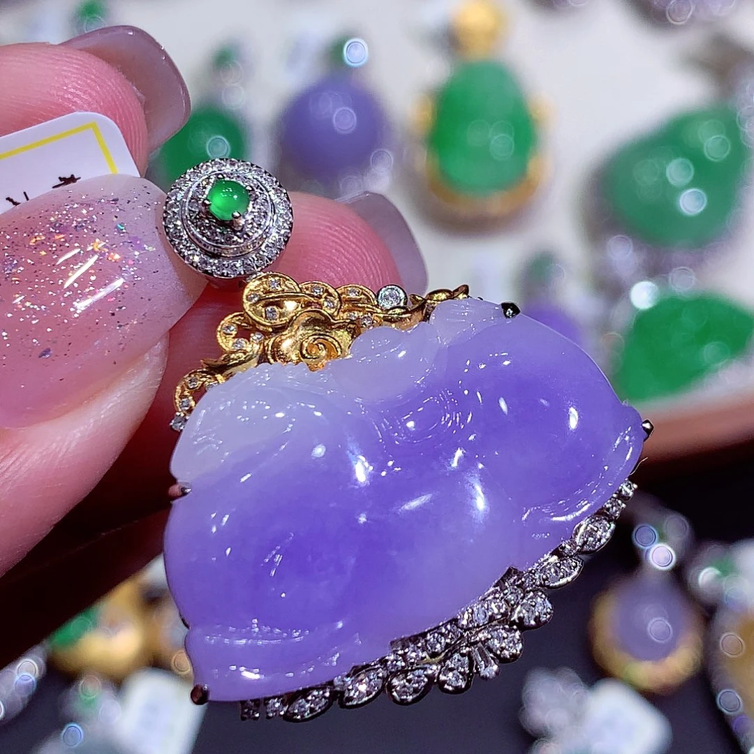 翡翠18K金镶嵌吊坠(不含链)