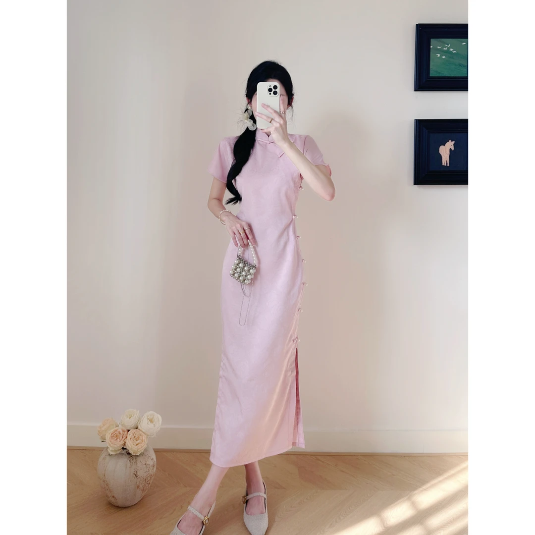 WS-103 古法②传统全开襟紫色旗袍一片式无省民国风高级气质连衣裙