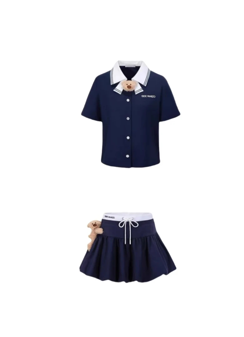 设计师款套装女减龄洋气海军领上衣半身裙两件套