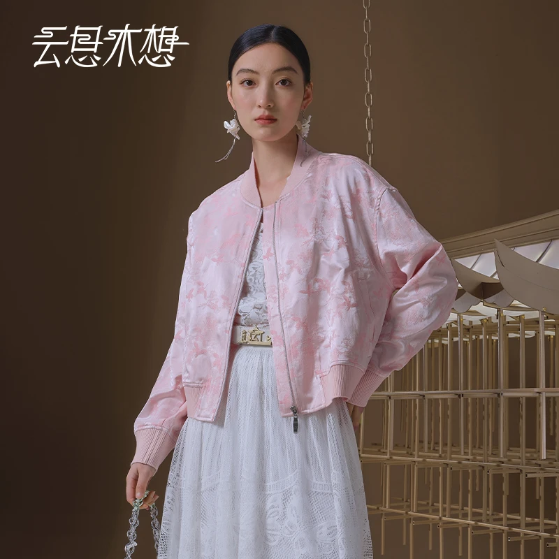 Ysimo-X云思木想 繁花仙鹤 罗纹领口提花时尚休闲棒球外套11736