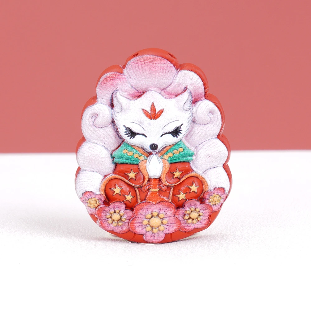 含辰砂工艺品朱砂吊坠凤九尾狐祥瑞兽正缘保真高含量项毛衣链编绳