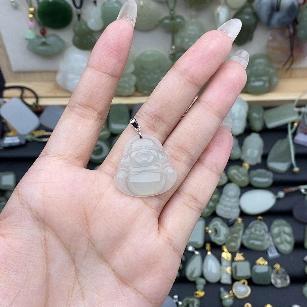 和田玉银S925镶嵌吊坠(不含链)