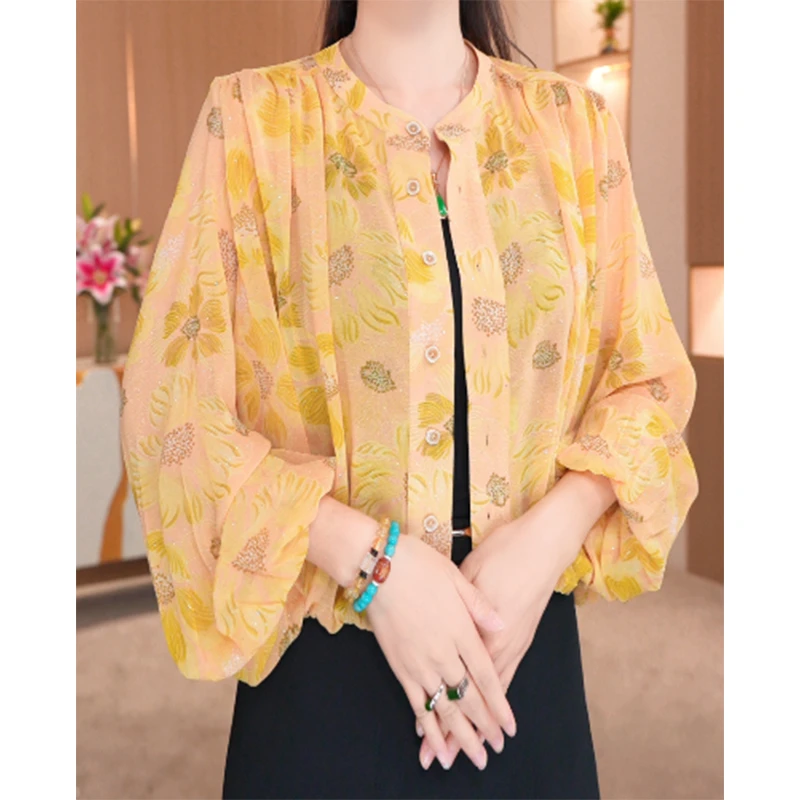 CYM1859气质印花开衫外套防晒时尚洋气衬衫减龄上衣女