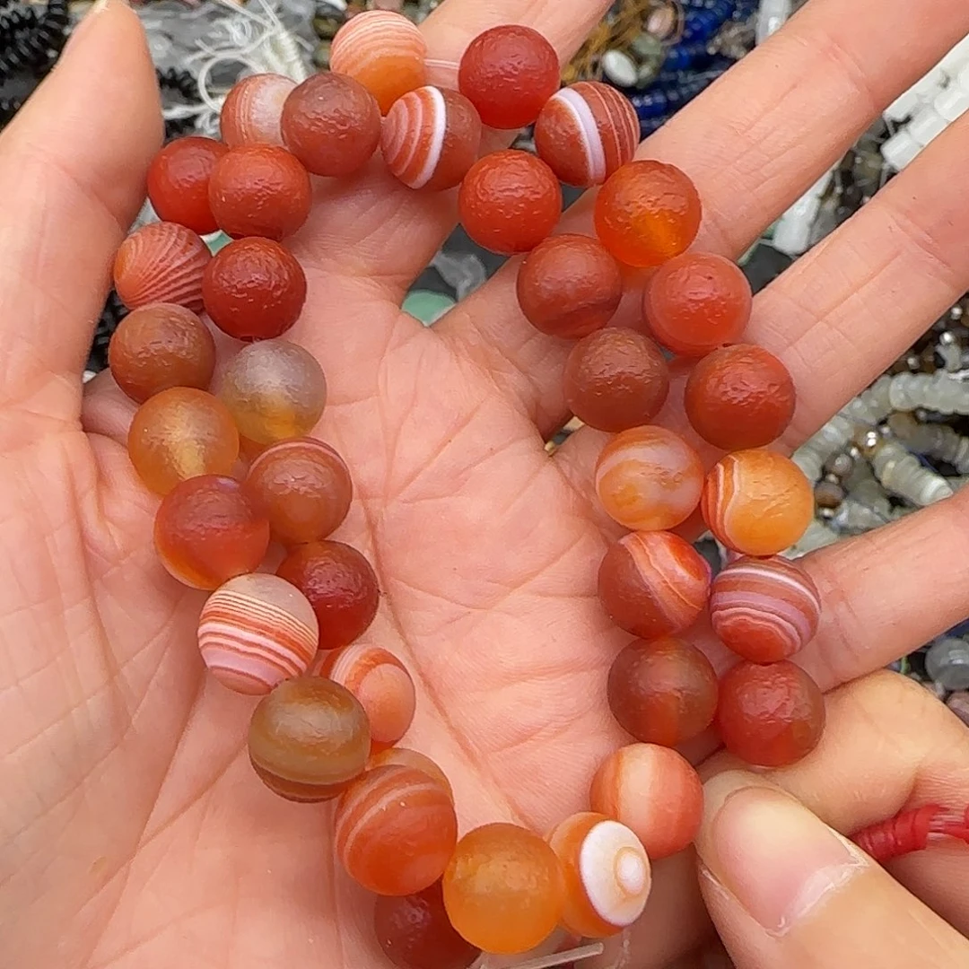 玛瑙/玉髓合金珠宝半成品橘皮缠丝玛瑙10mm一条