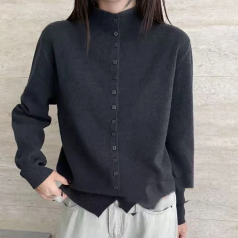 银弟～～冬款韩系半高领单排扣打底