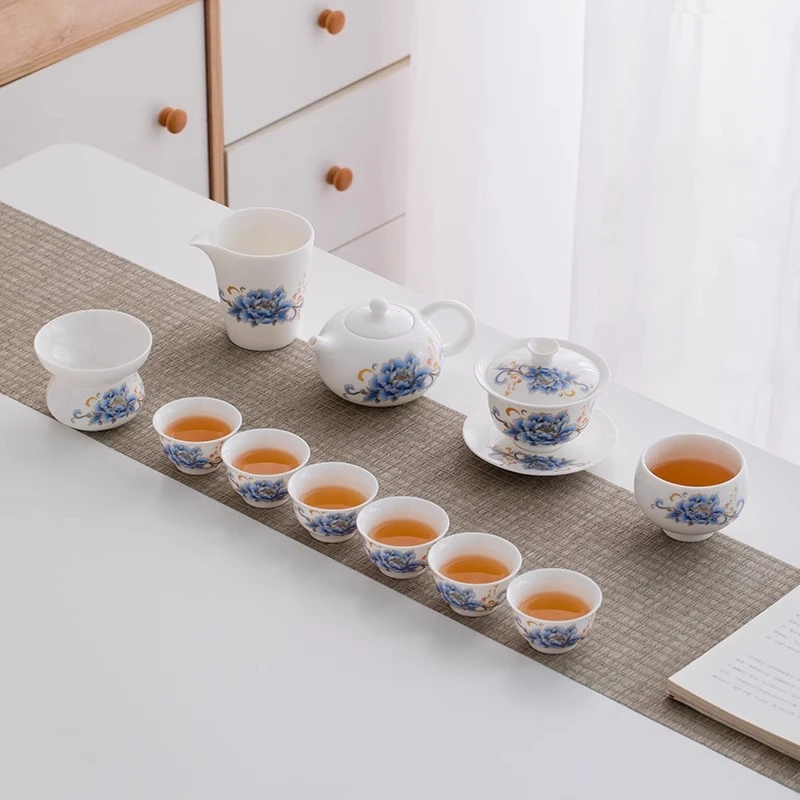 羊脂玉白瓷功夫茶具套装家用轻奢高档陶瓷泡茶壶盖碗茶杯2025新款