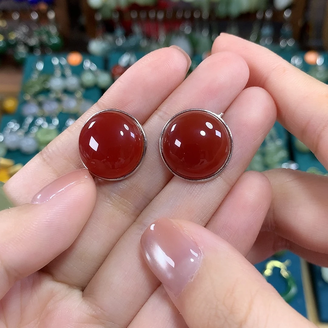 玛瑙/玉髓银S925镶嵌耳饰卡17.6左右