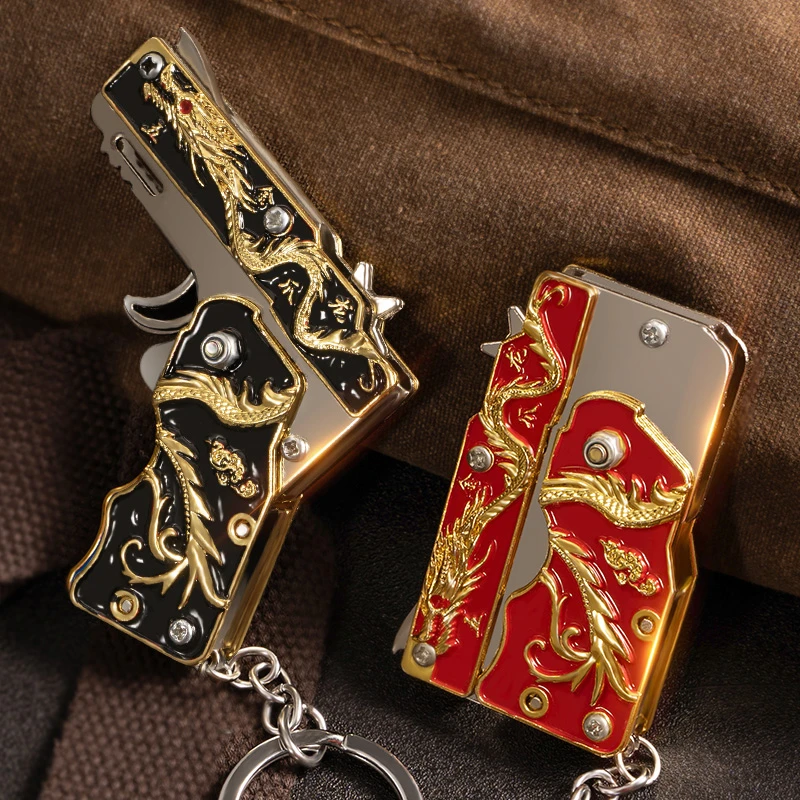 合金折叠皮筋枪六连发玩具枪可连射合金模型枪男孩挂件钥匙扣环