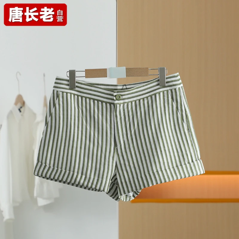 【唐长老自营】货号4778女装显瘦舒适宽松条纹夏新款短裤M