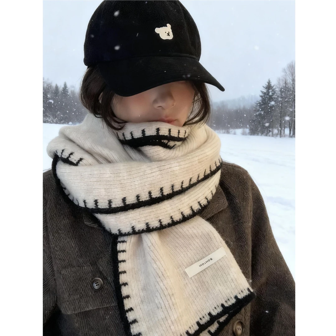 【礼盒装】羊毛混纺针织围巾秋冬季2025韩系氛围加厚保暖围脖送女友