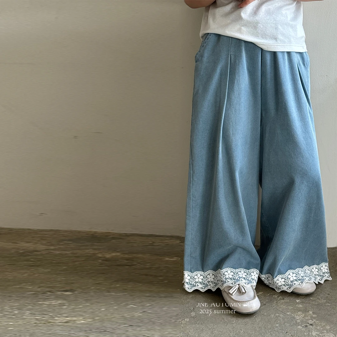 「壹秋.ONE AUTUMN」【丹宁未央】花边天絲牛仔裤女夏阔腿裤GX647