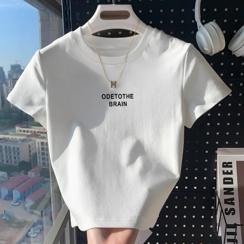 2025年新款小众正肩短款t恤女夏季爆款短袖宽松纯棉白色上衣ins潮