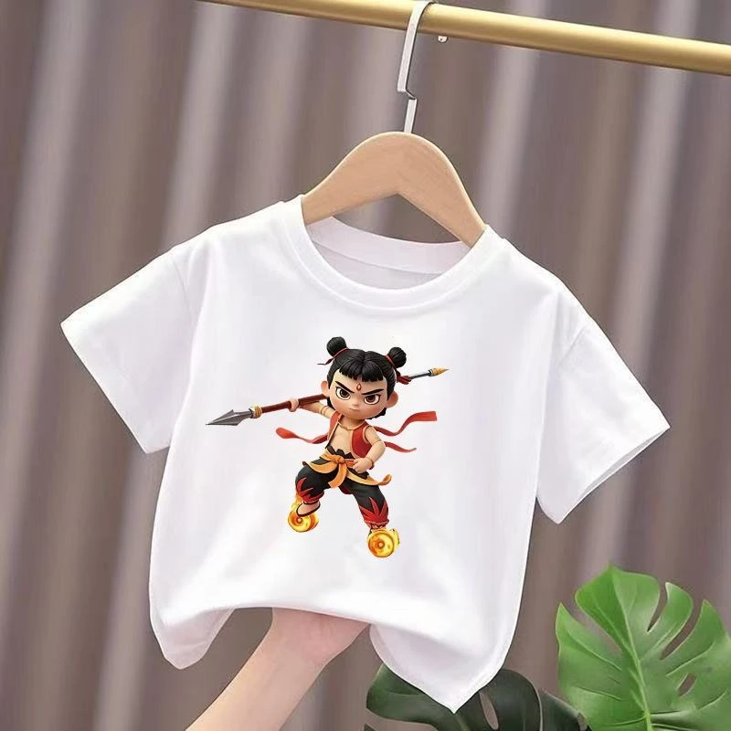 国潮哪吒2025新款夏季男女中小儿童短袖t恤纯棉圆领百搭上衣潮