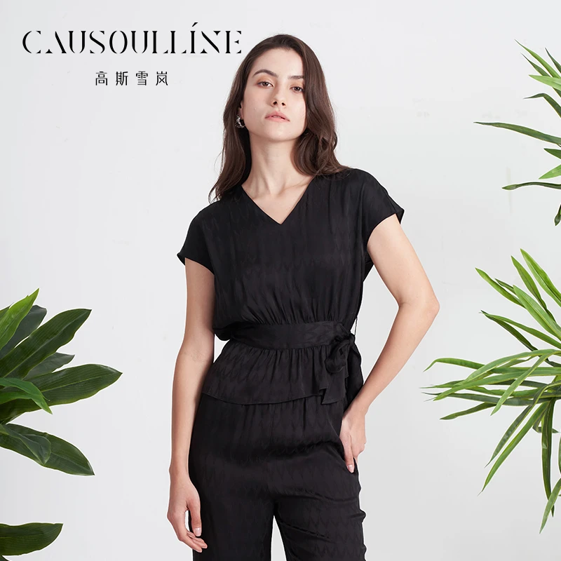 高斯雪岚【夏季新品】气质时尚系带小众女士短袖衬衫上衣24217961