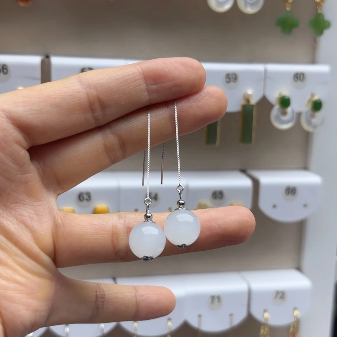 和田玉银S925镶嵌耳饰