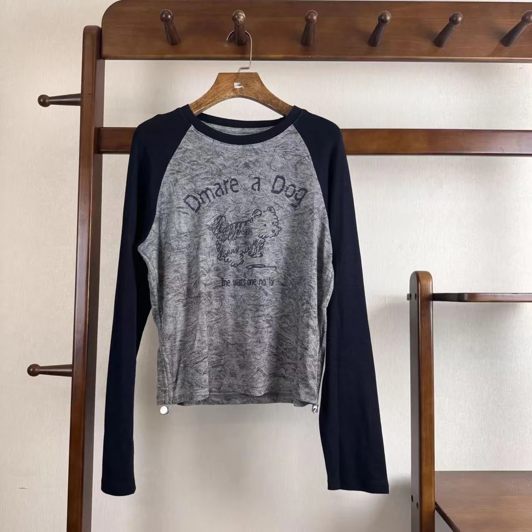 深圳南油早秋ZZ圆领长袖扎染可爱风女插肩袖T恤运动秋季