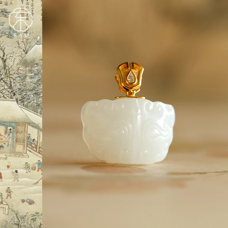 东方俪DOFUNLY【鸿雁南】和田玉兽面18K金设计款吊坠WYDZ雅韵