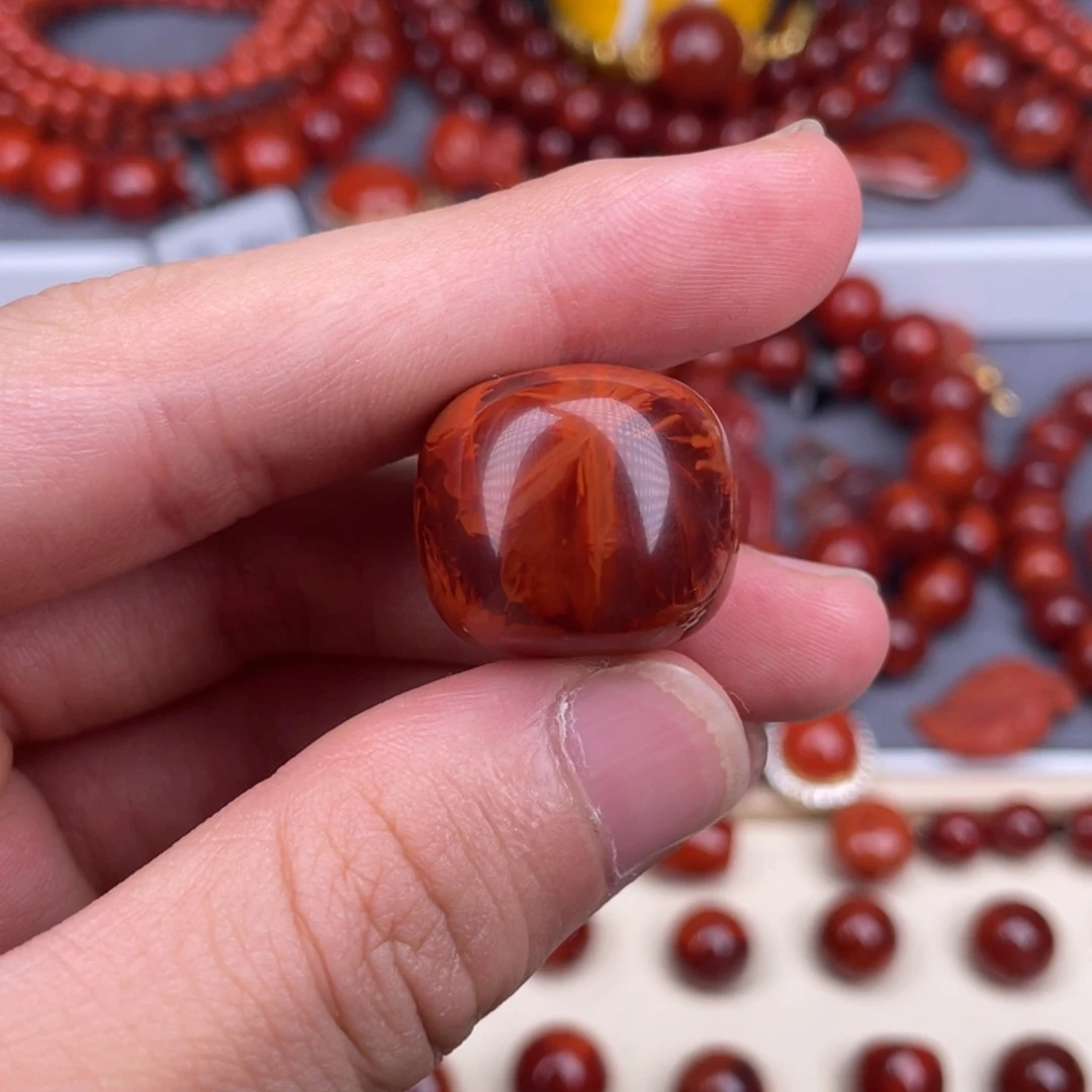 南红玛瑙未镶嵌其他21mm瓦西玫红火焰纹原矿单珠