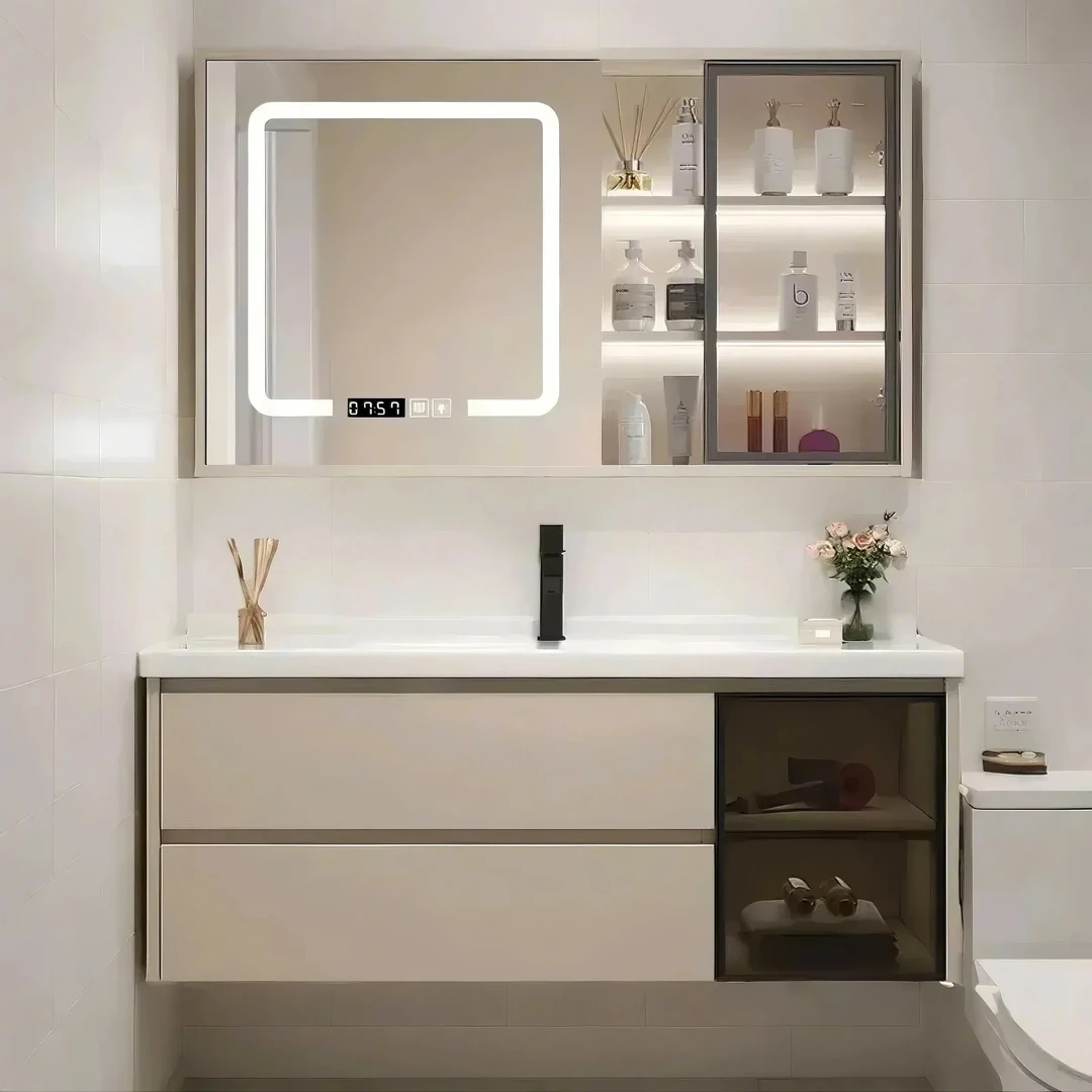 陶瓷一体盆浴室柜洗脸盆柜组合洗手池卫生间洗漱台面简约