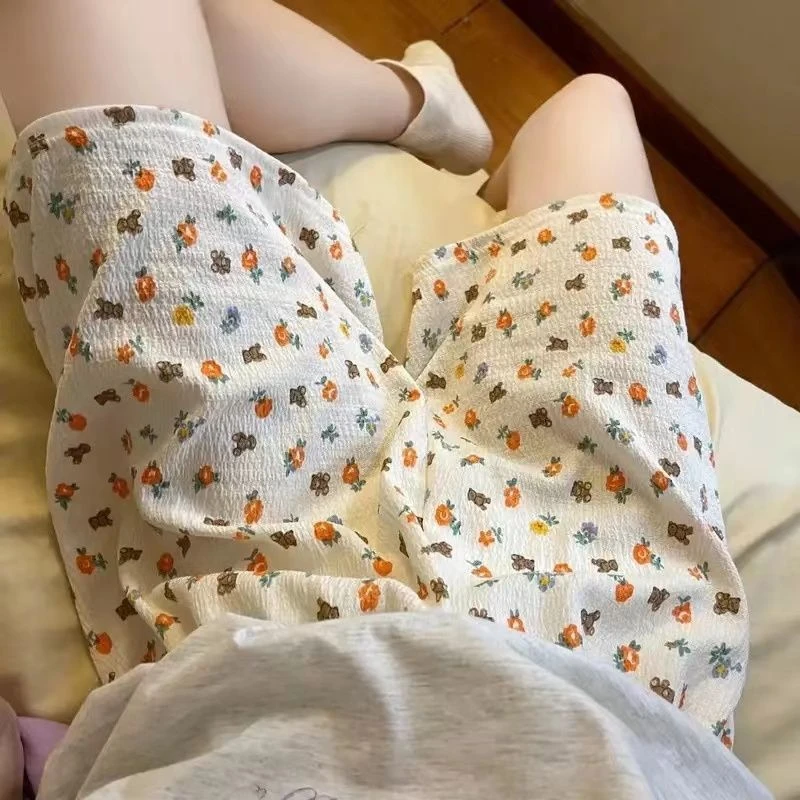 婴儿棉感夏季睡裤短款网红ins风宽松薄款家居裤休闲遛弯裤防蚊裤