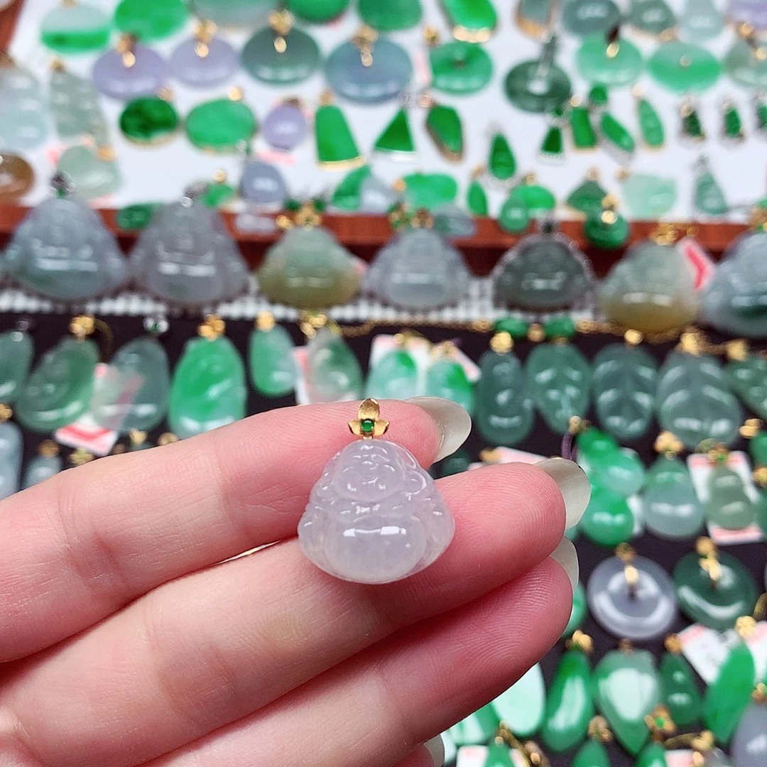 翡翠18K金镶嵌吊坠(不含链)天然翡翠A货