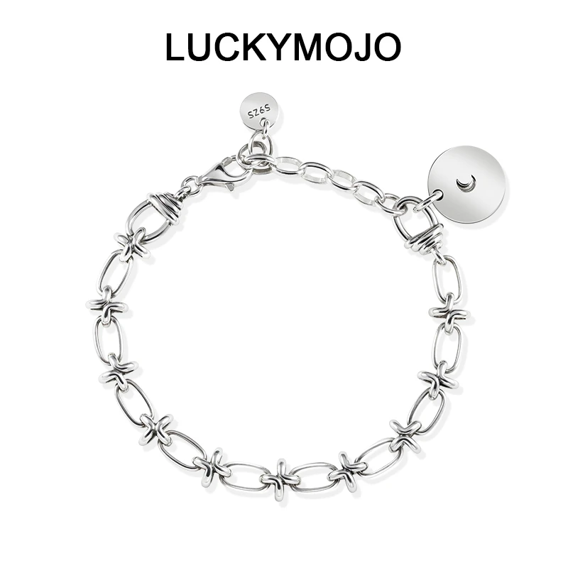 LUCKYMOJO 925银手链 冷淡风环环相扣潮酷时尚小众手链男生礼物女