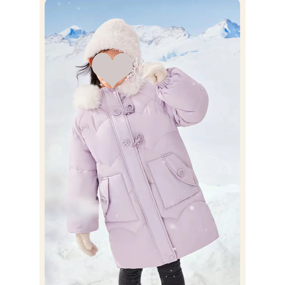 女童羽绒服三防石墨烯中长款加厚