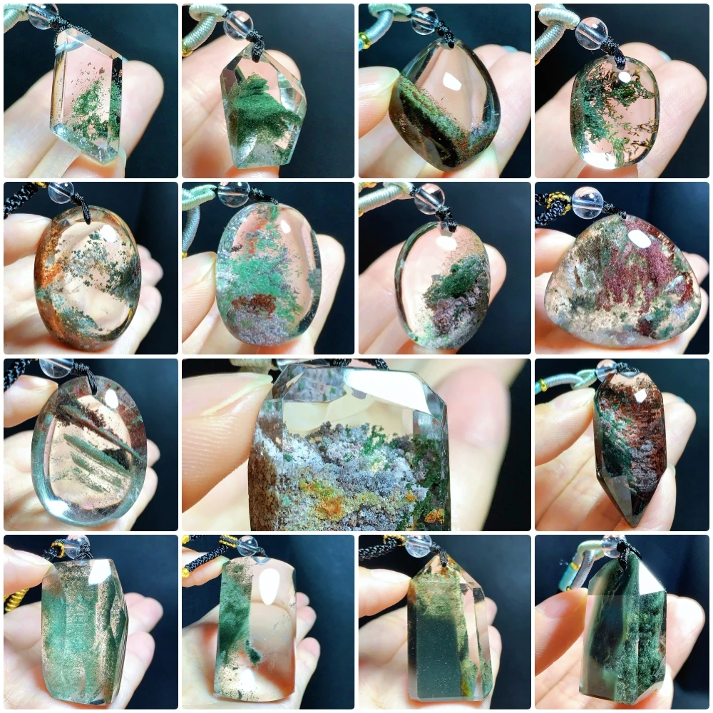 东海水晶天然绿幽灵原石随形吊坠男女款项链简约时尚百搭吊坠挂坠