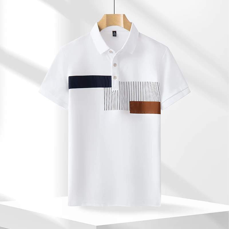 拼接上衣男士Polo衫夏季高级感轻熟风衬衫领T恤休闲翻领短袖男款