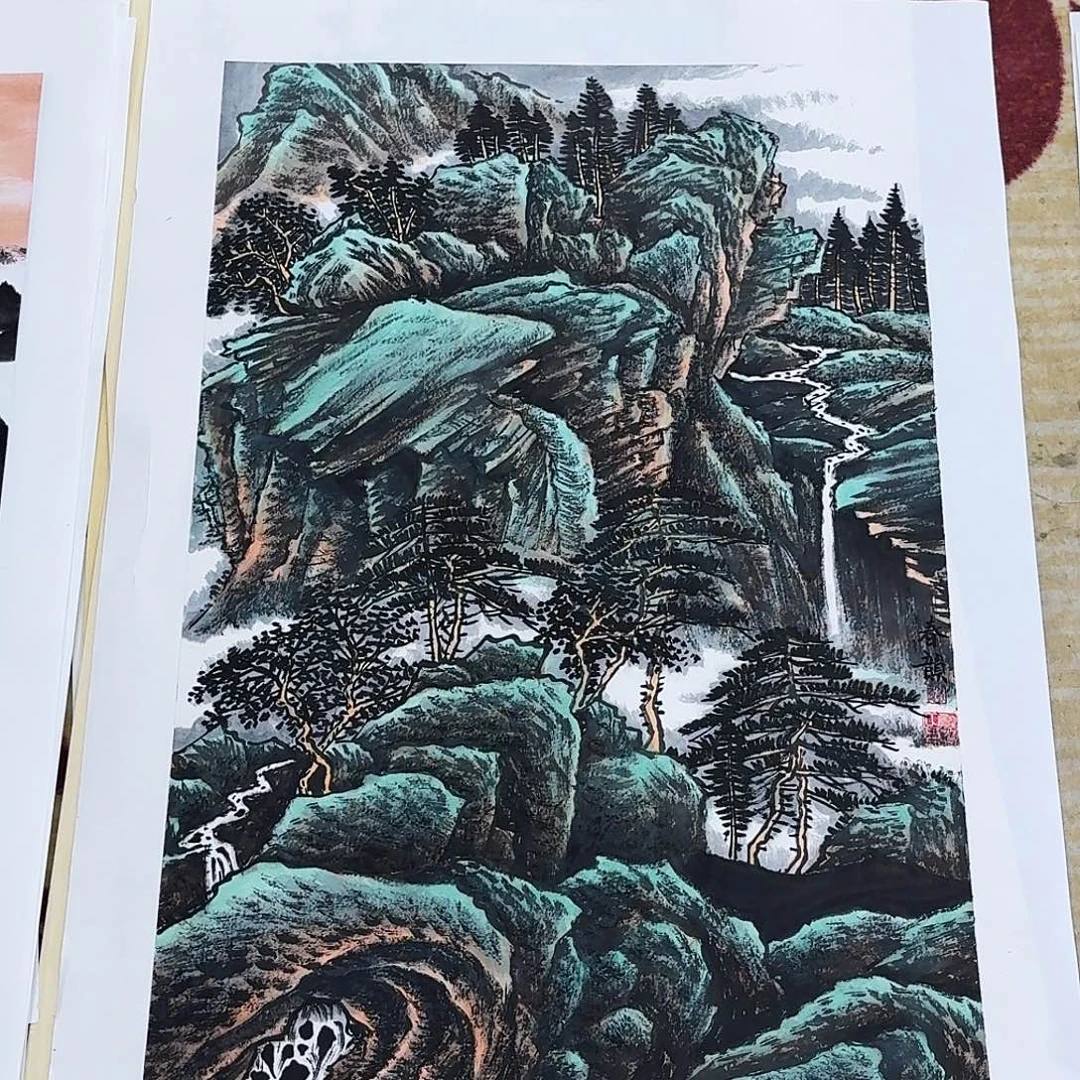 国画四尺三开手绘作品