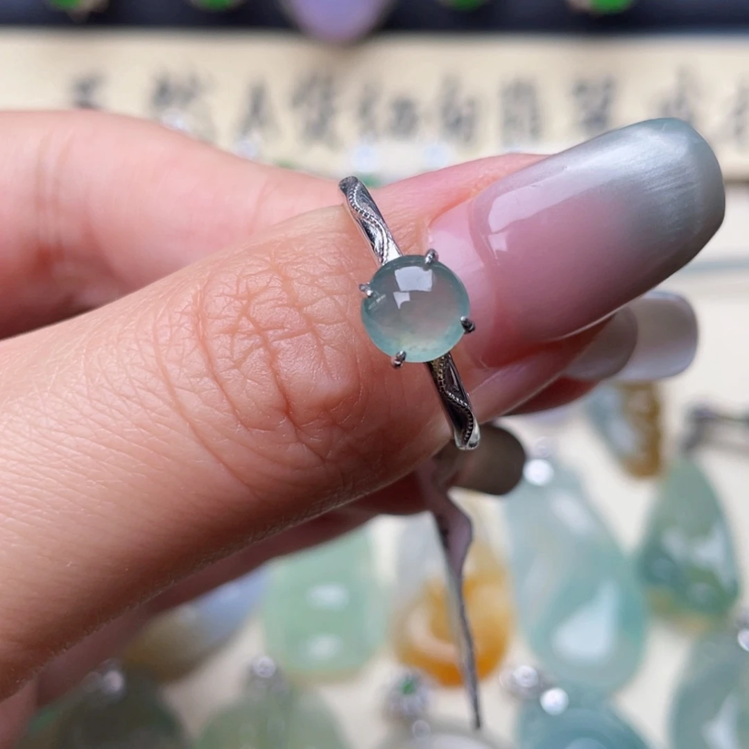 翡翠戒指银S925镶嵌戒指