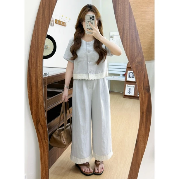 【燃燃定制】150小个子蕾丝花边拼接套装夏季新款减龄时尚-8972