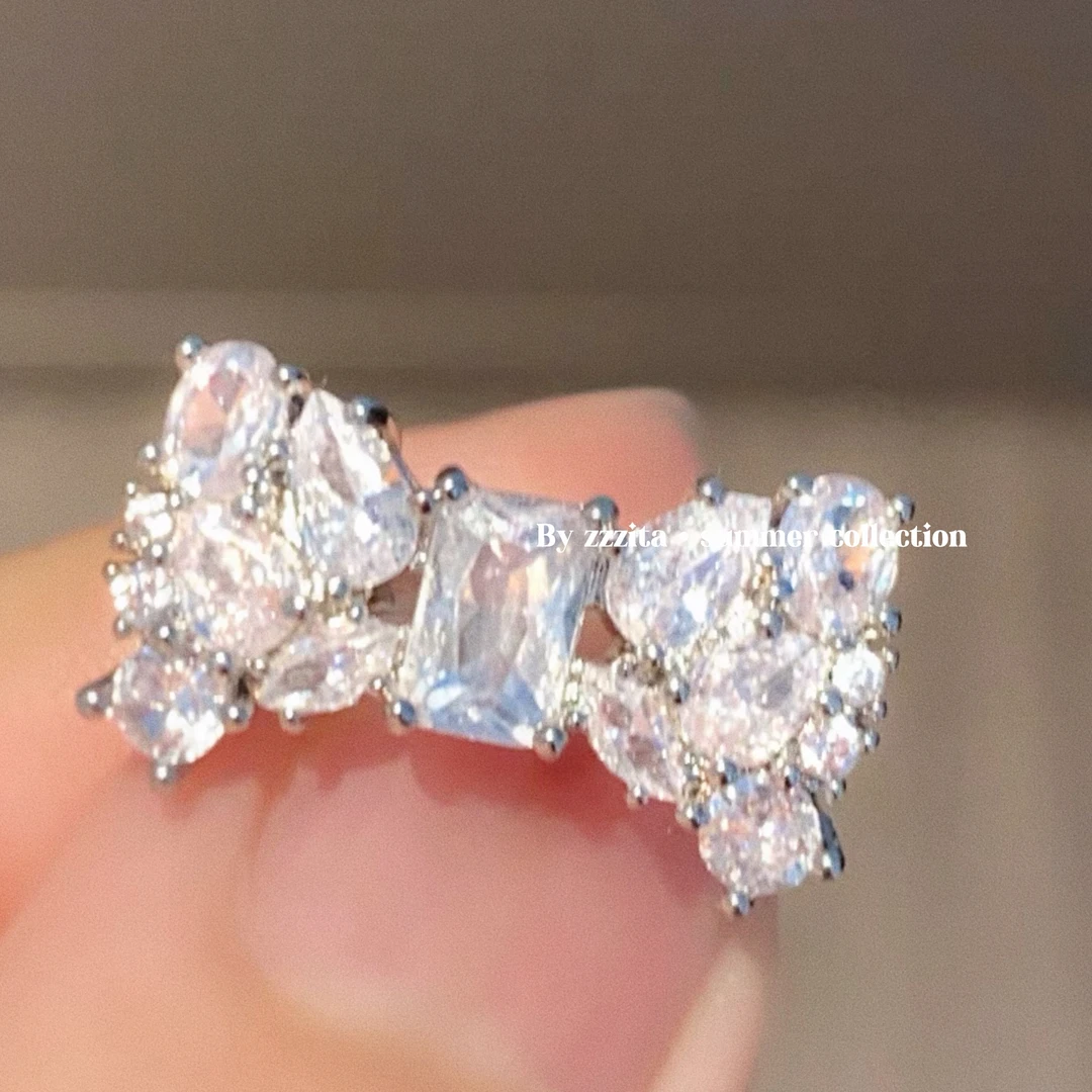 合金合成锆石耳饰 Sparkle Bling·梦幻芭蕾～无耳洞闪钻蝴蝶结耳夹