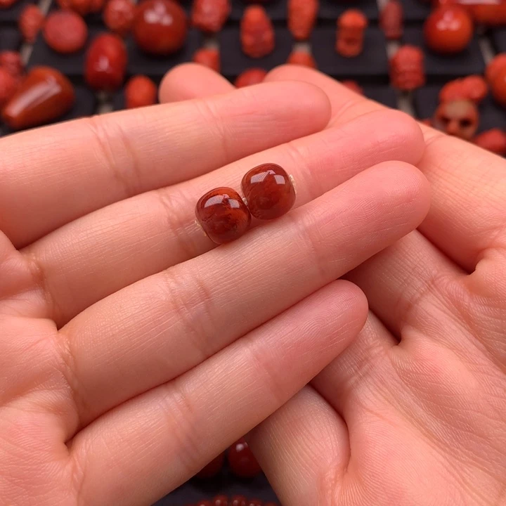 南红玛瑙未镶嵌火焰纹老型对珠9.3MM