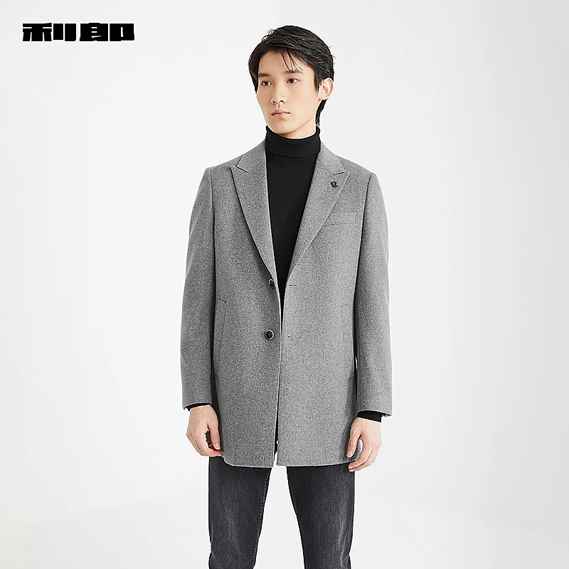 【山羊绒】利郎官方毛呢大衣男士休闲中长款戗驳领冬季新款呢子外套