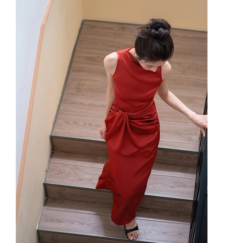 新娘红色晨袍「宫墙红」国风改良新中式订婚礼服裙越南小众连衣裙
