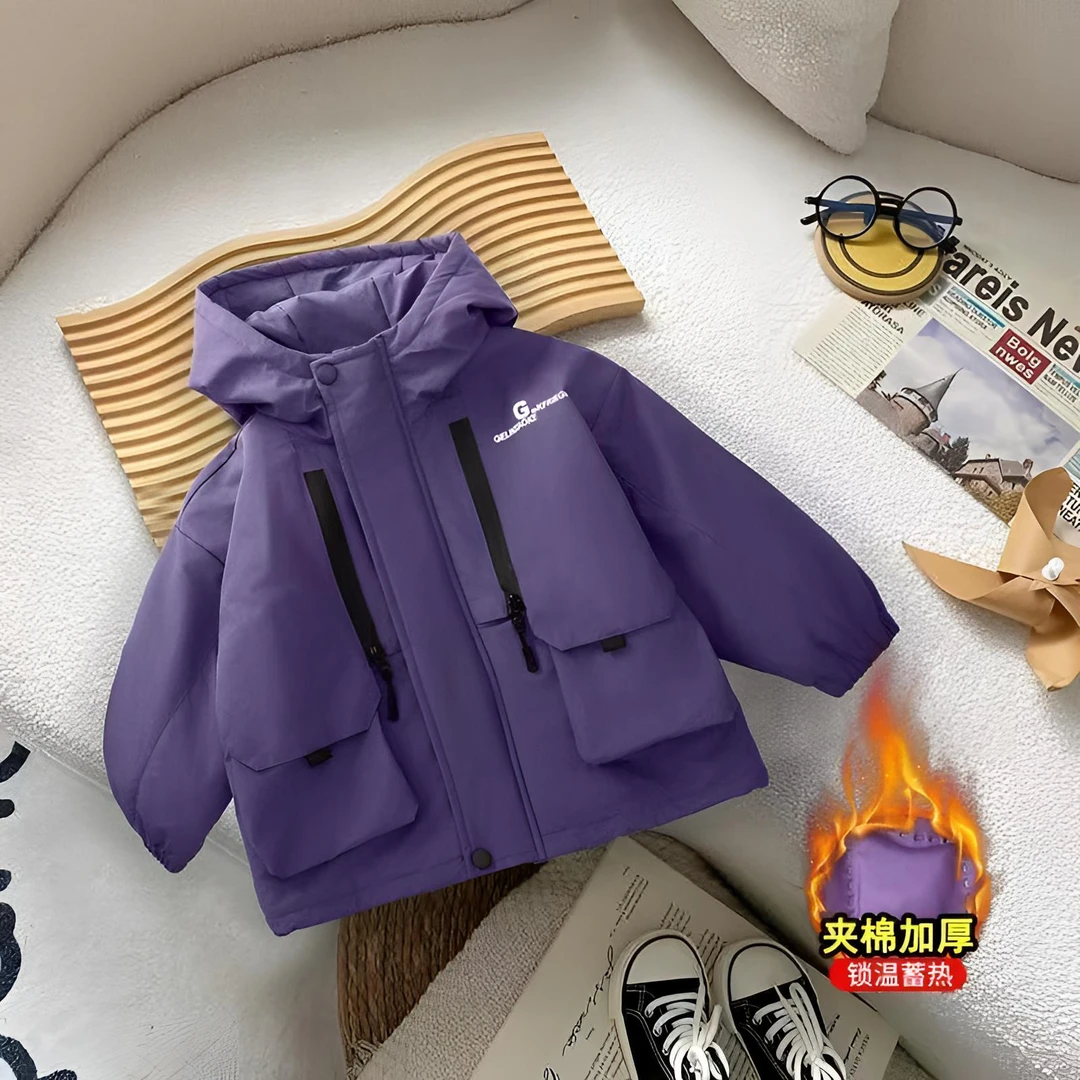 男童外套秋冬宝宝冲锋衣冬款儿童冬季厚款上衣小童连帽男孩风衣潮