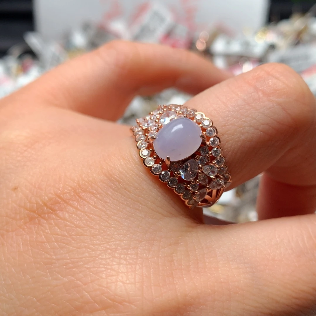 翡翠戒指银S925镶嵌天然翡翠戒指