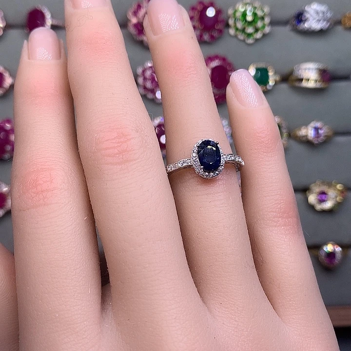戒指蓝宝石银S925镶嵌