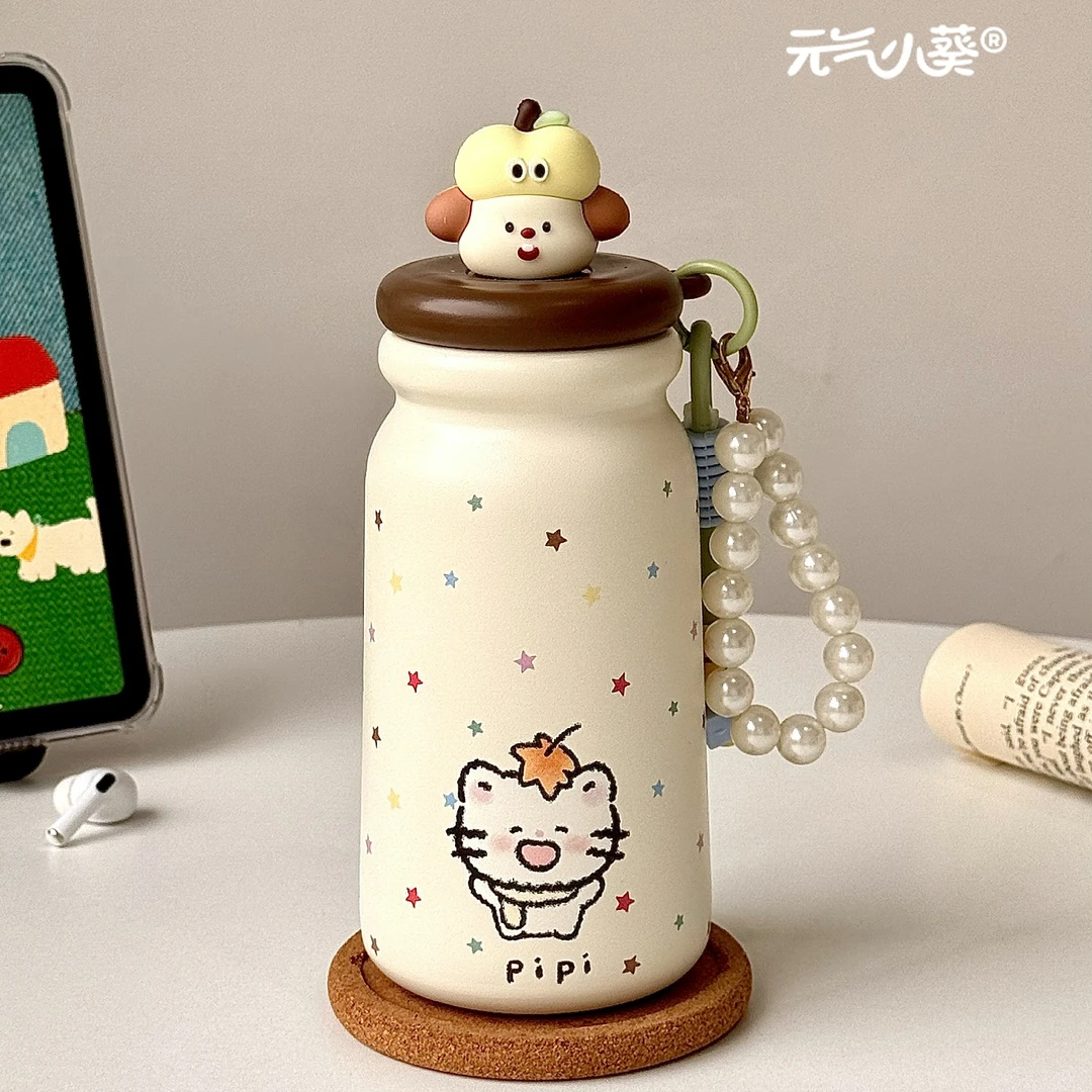 新款高颜值女生吸管保温杯ins学生316不锈钢便携可爱儿童卡通杯子