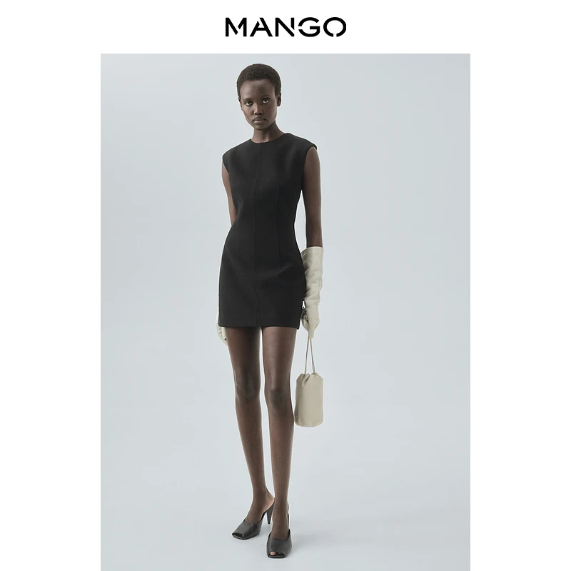 MANGO女装连衣裙2025秋装新款气质无袖圆领短款修身收腰背心裙