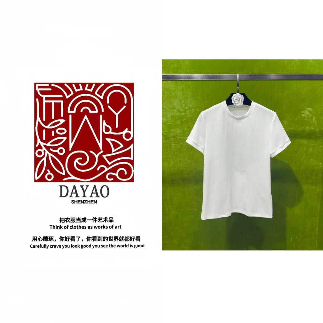 「DAYAO」2025新款纯色圆领后背蕾丝镂空T恤女短袖WYS25597