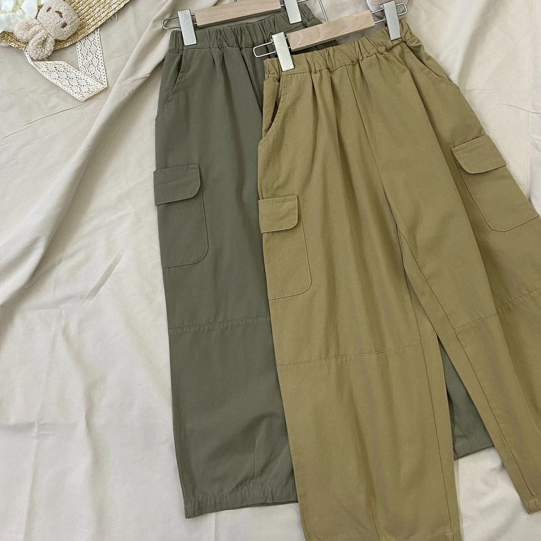 （亲子）春秋季新款女宝宝长裤儿童复古工装裤洋气女童直筒纯棉裤子