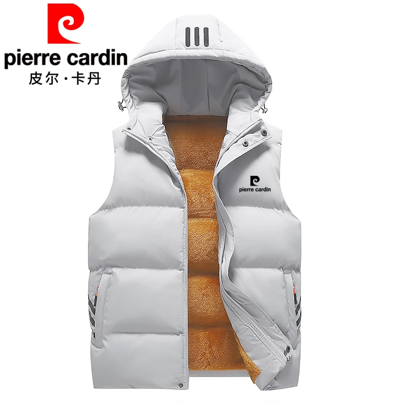 皮尔卡丹冬季新款男士保暖背心马甲加绒加厚潮流大码休闲连帽坎肩